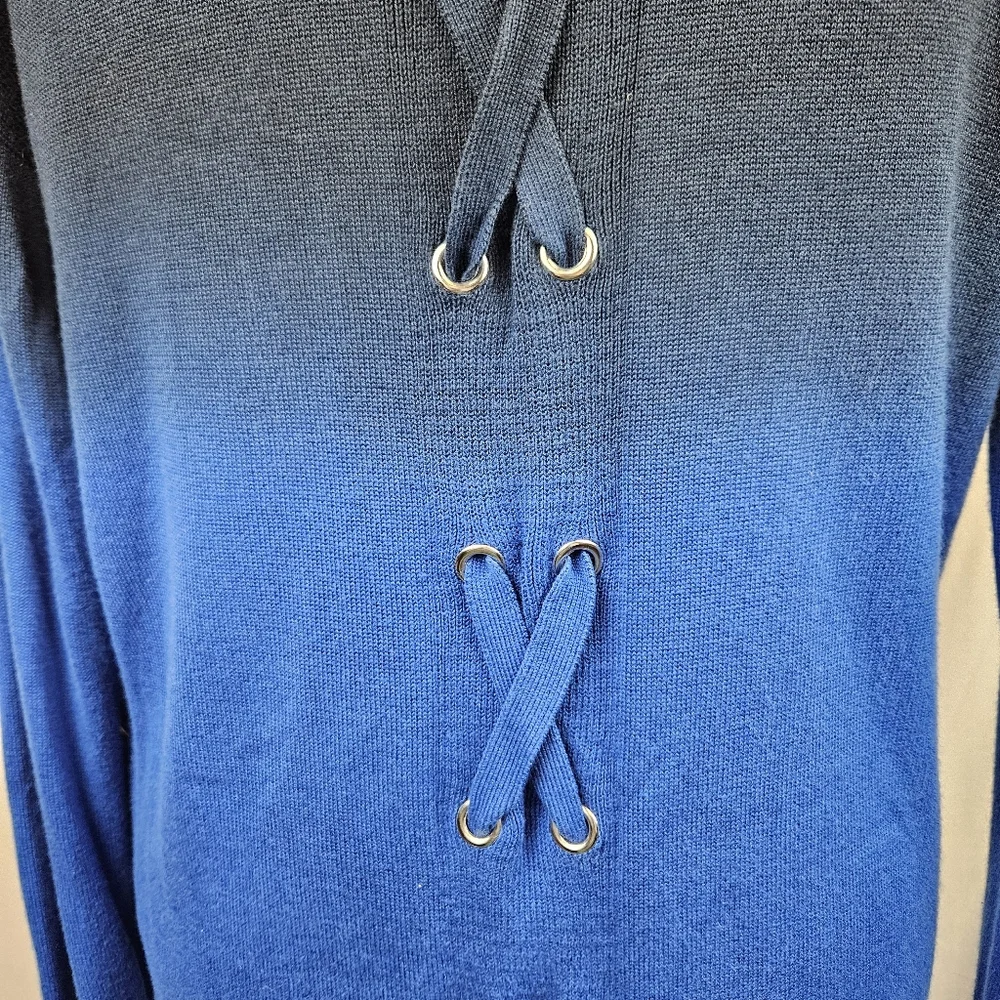 Rock & Republic Blue Black Ombre Lace‎ Up Back Sweater Med Glampunk Whimsigoth